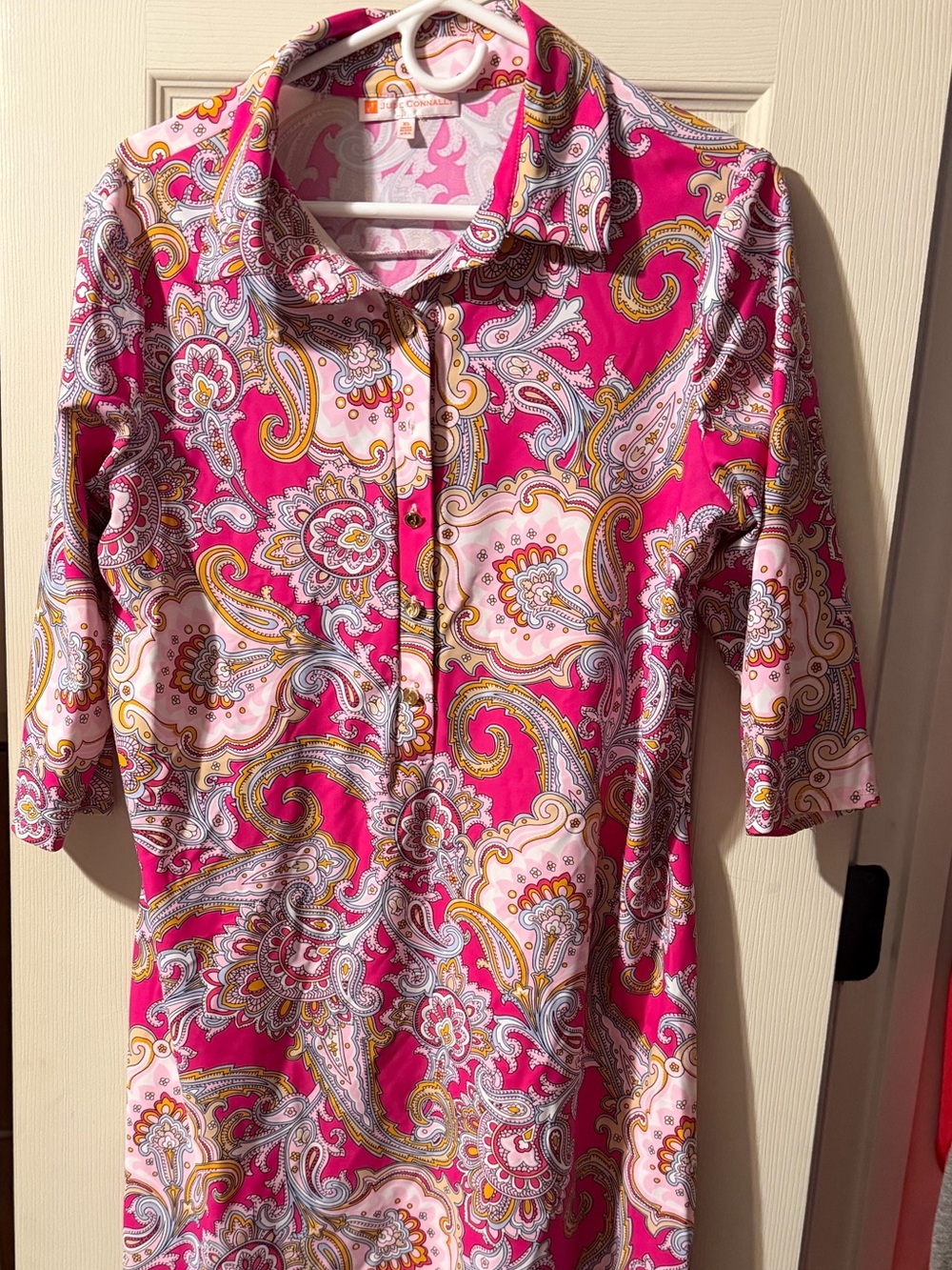 Jude Connally Pink Paisley Shirt Dress with Yellow Accents